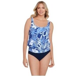 Shape Solver Size 14 Shirred Neck Blouson‎ Tankini Top  In My Blues NWT